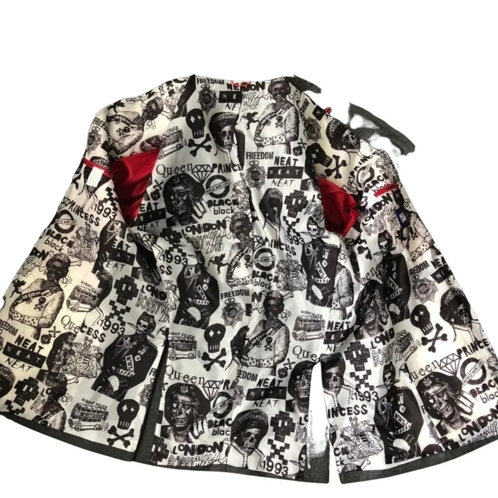 Billy London UK Blazer With Interior Skull Designs Gray/Black and Ref Size 44R
